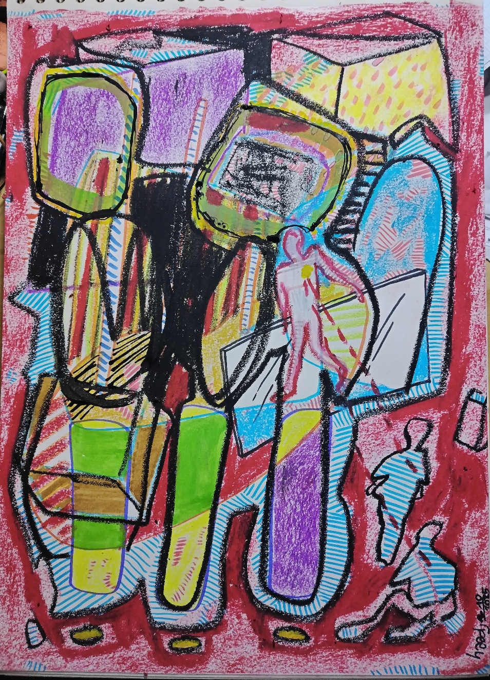 "Et mois" Abstraction spontanée sur Papier pastel, feutre, posca 29,7x42cm 2025
