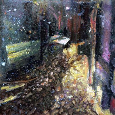 Passage 2 Oil on ceramic tile 11x11cm.