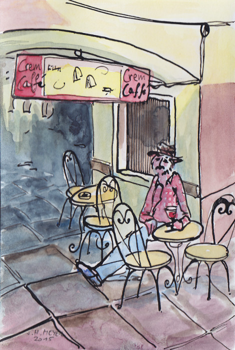 A cafe in the old town Piran, watercolor 2015 - Ein Kaffeehaus in der Piraner Altstadt, Aquarell 2015