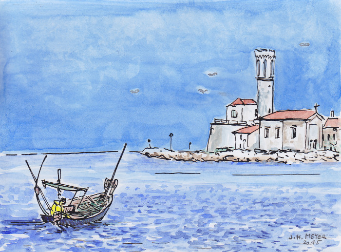 Watercolor of the port of Piran, Slovenia from Jochen Hermann Meyer, 2015 - Aquarell vom Hafen von Piran, Jochen Hermann Meyer, 2015 