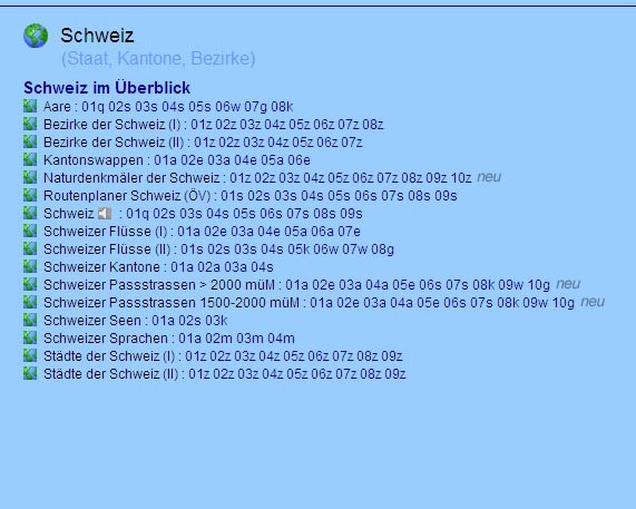 hunderte Übungen zur Schweiz: Gewässer, Kantone, Pässe, ...