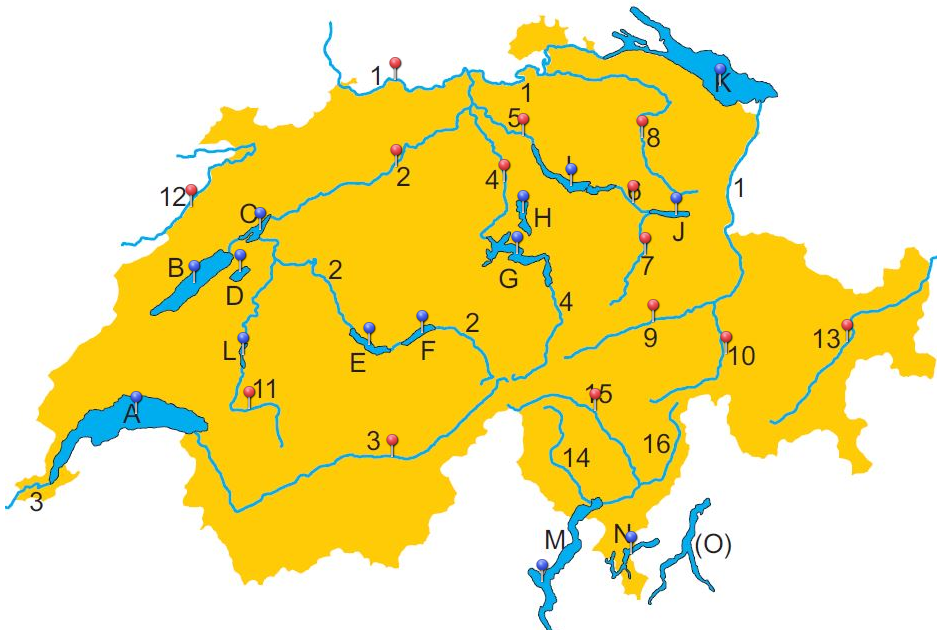 Seen und Flüsse auf der Karte benennen