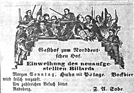   Einweihungs-Anzeige Billard-Zimmer;  „Das Echo“ vom  14.12.1867