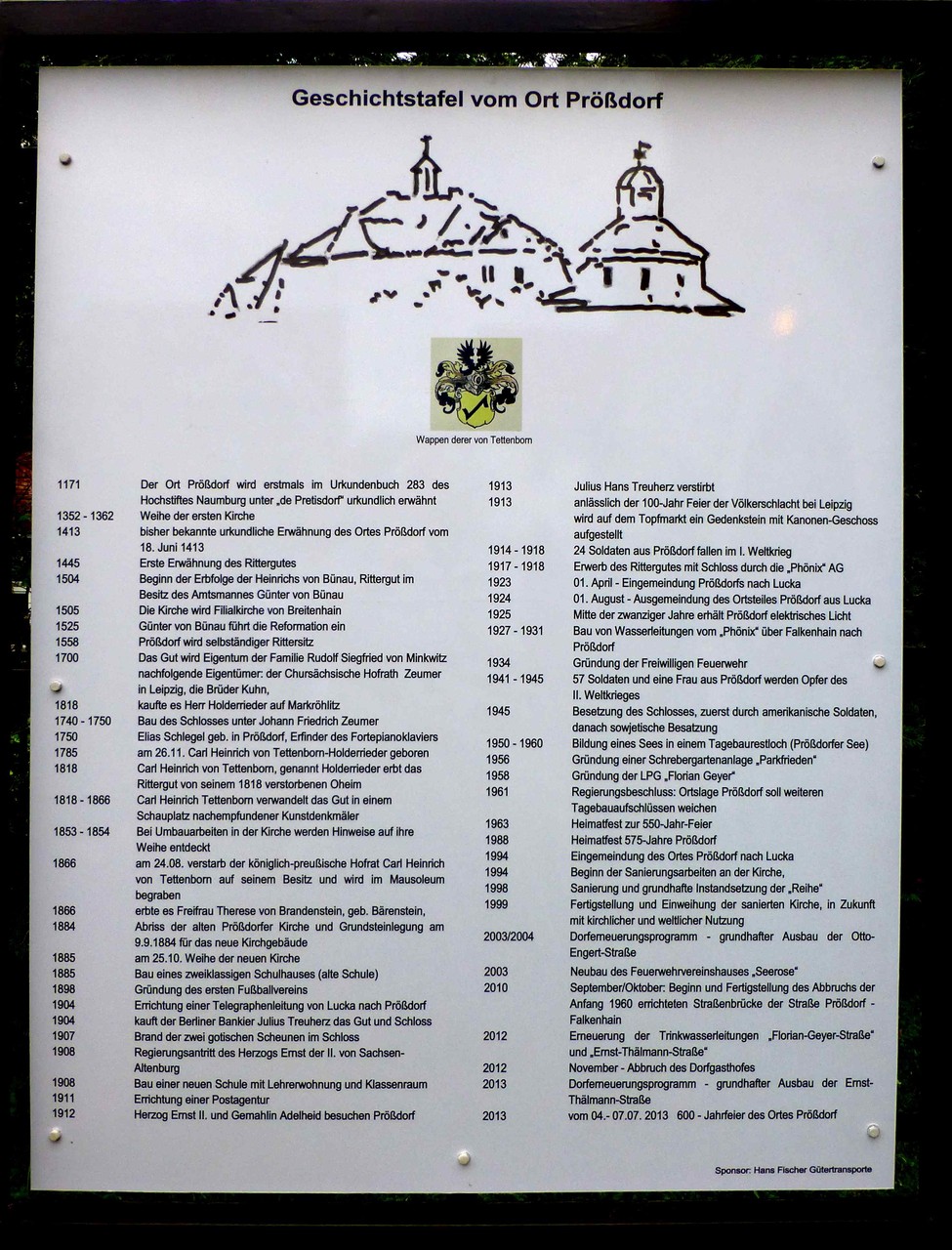 Prößdorf 600 Jahr-Feier 2013; Geschichtstafel Einweihung 4