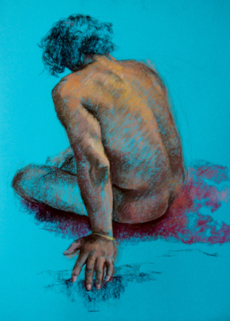 Nu de dos e, appui sur le bras gauche, 65/50cm