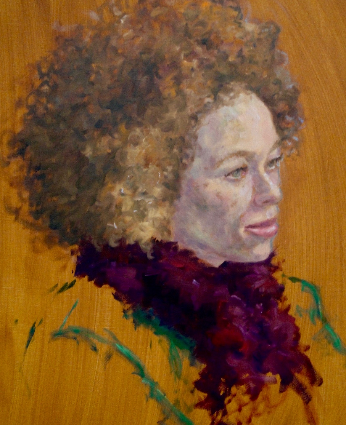 "Mélanie au boa fuchia", huile sur toile, détail, 2007