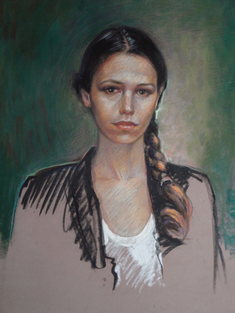 Jeune femme à la natte, 70/50 cm, pastel/pastelcard, 2015 (prix spécial du jury Salon Ile de France 2016
