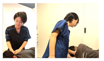 腰痛を改善する施術の写真です。仰臥位、側臥位、うつ伏せいろんな角度からアプローチします。