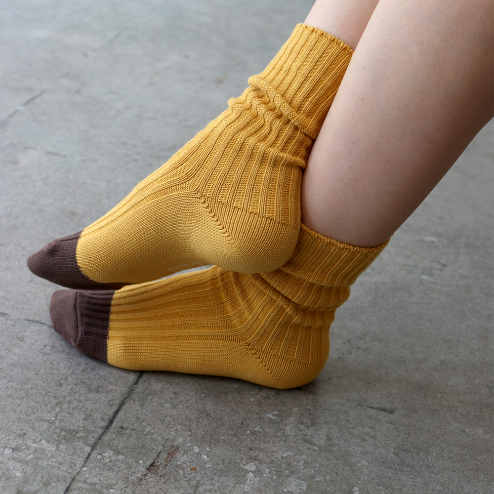 オーガニックコットン素材の日本製リブ編みバイカラーレディース靴下