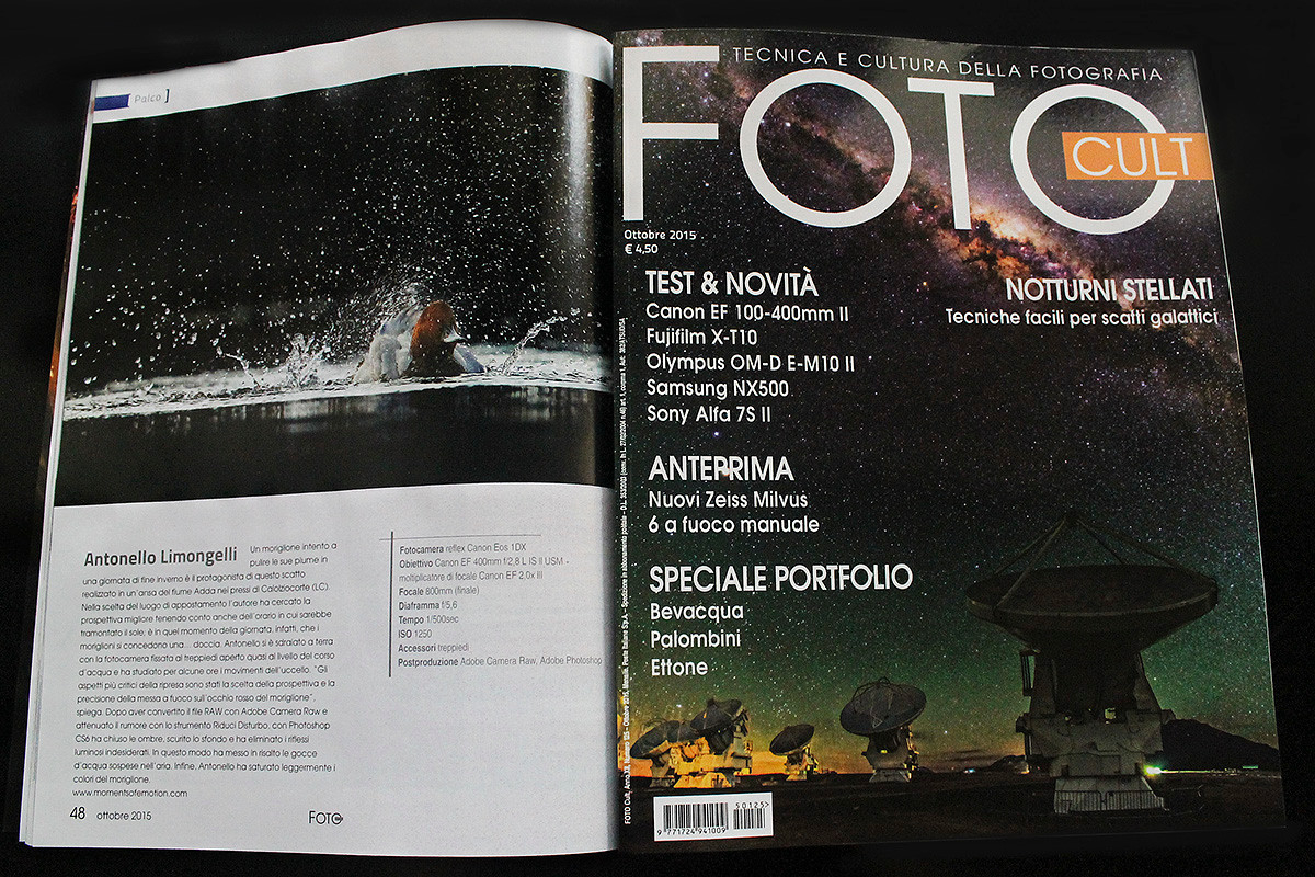 FOTOCULT testata editoriale di Tecnica e Cultura della Fotografia - pag. 48 Numero di Ottobre 2015 - titolo "Gocce di Luce"