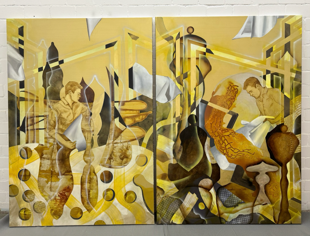 Diptychon, Acryl und Tusche auf Leinwand, 200x300 cm, 2023