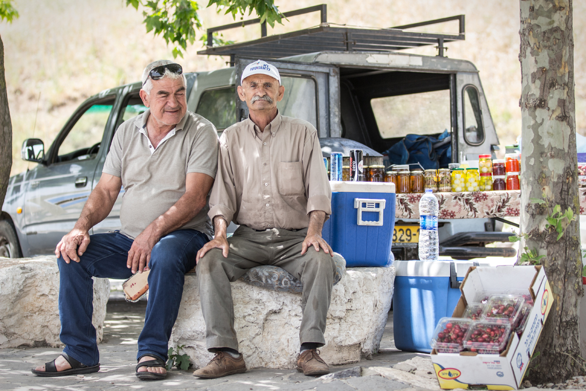 Druze farmers selling pickles, Golan Heights, May 2017. 