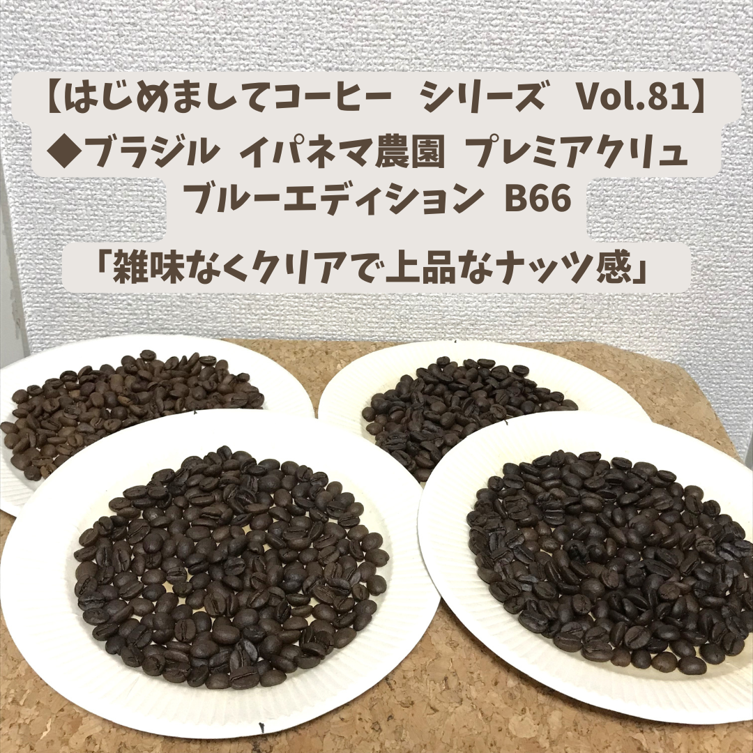 【はじめましてコーヒー シリーズ Vol.81】「ブラジル イパネマ農園 プレミアクリュ ブルーエディション B66」  浅、中浅、中、中深煎り