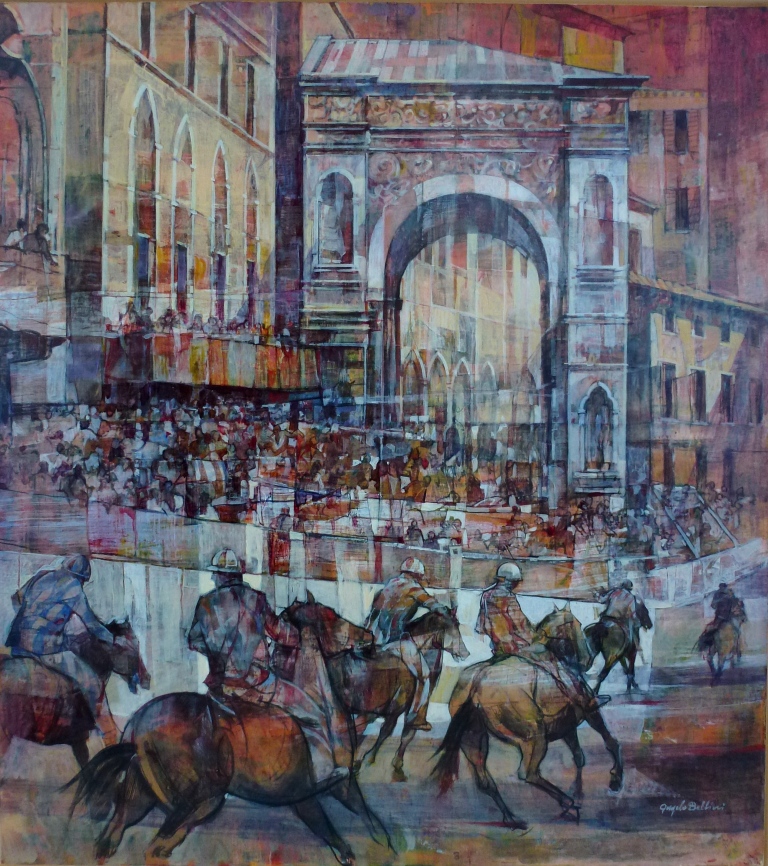 Angelo Bellini  'Siena-il Palio', 90x100 cm