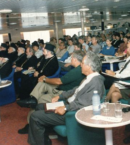 CNE & Dani Amit, and other friends, First Religion, Science & Environment Symposium, Onboard F/B Prevelli, Aegean Sea, 1995