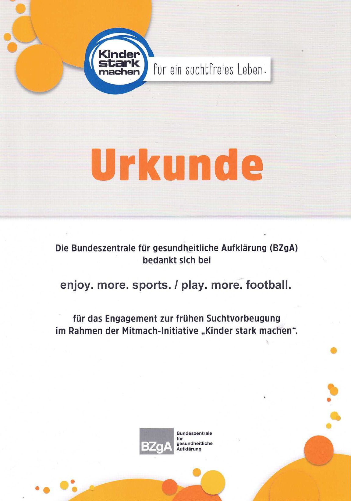 "Kinder stark machen" - Urkunde