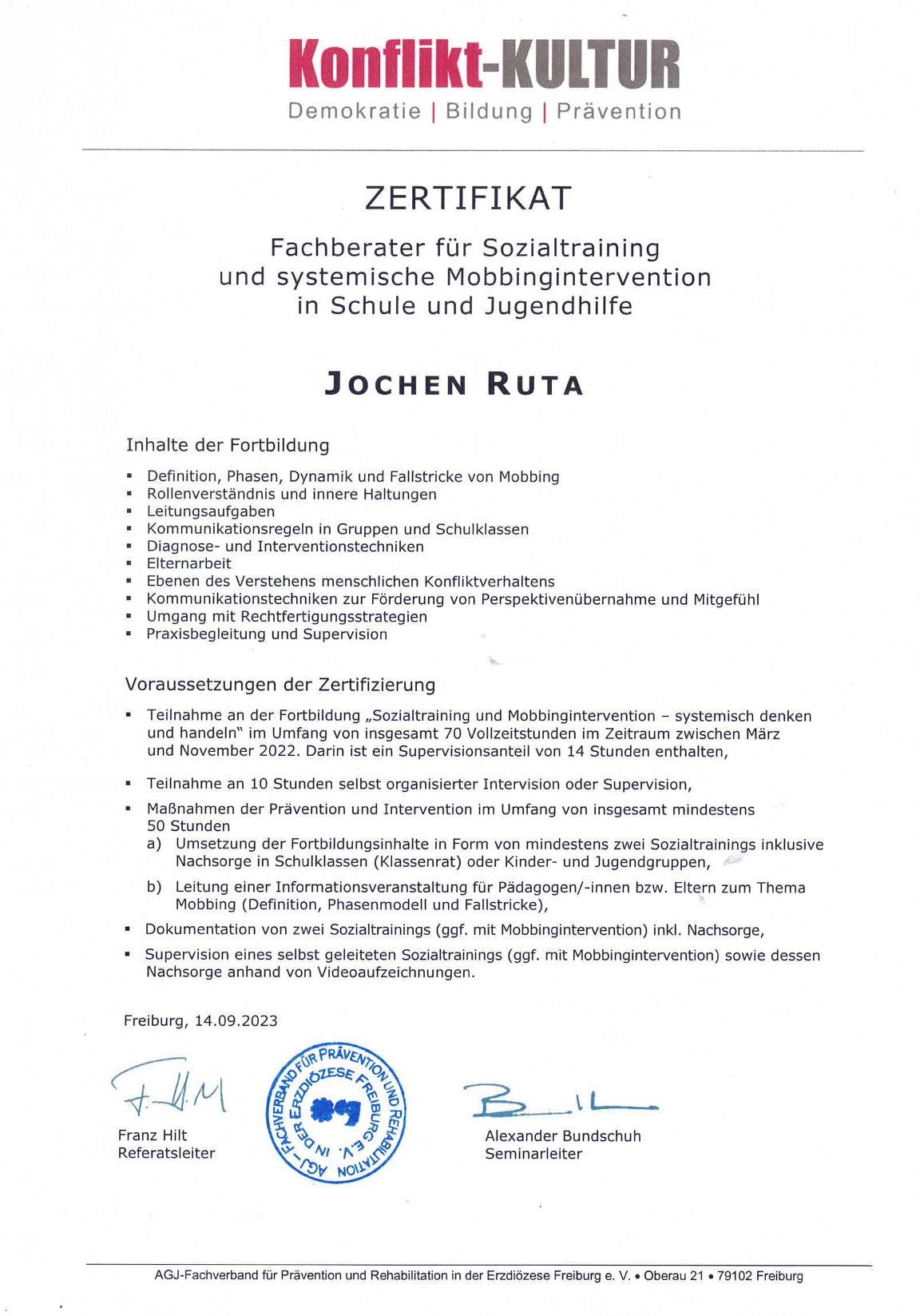 Konflikt-Kultur - Ausbildung/Fachberater Sozialtraining/Mobbingintervention 2023