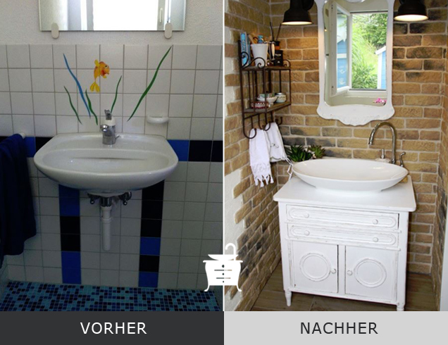 Badezimmerrenovierung im kleine Bad mit großer Wirkung im Vorher-Nachher-Vergleich