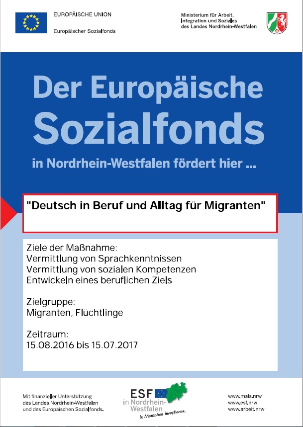 Plakat für Sprachkurse in Siegen Achenbach von 15.8.2016 bis 15.7.2017
