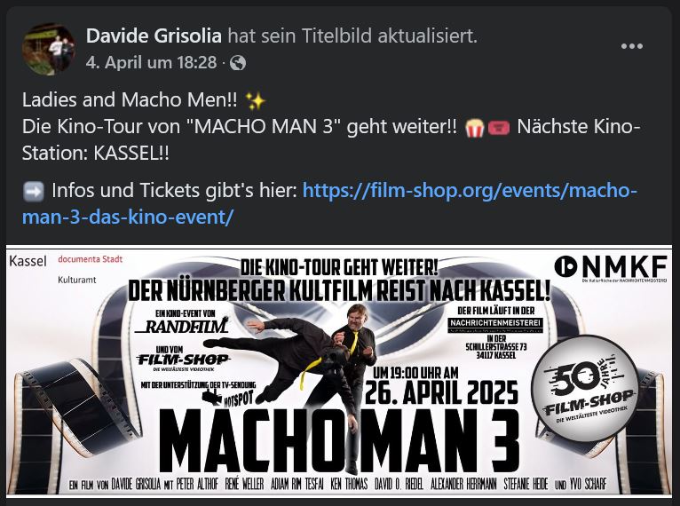 Ankündigung via Facebook (Davide Grisolia, Beitrag vom 04.004.2025)