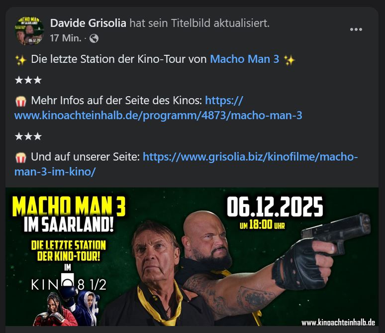 Ankündigung via Facebook (Davide Grisolia, Beitrag vom 22.10.2025)