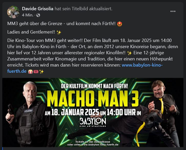Ankündigung via Facebook (Davide Grisolia, Beitrag vom 19.11.2024)