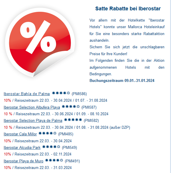 Alltours Mallorca satte Rabatte bei Iberostar Hotels all inclusive Urlaub Mallorca Alltours Reisen Januar Februar März April 2024