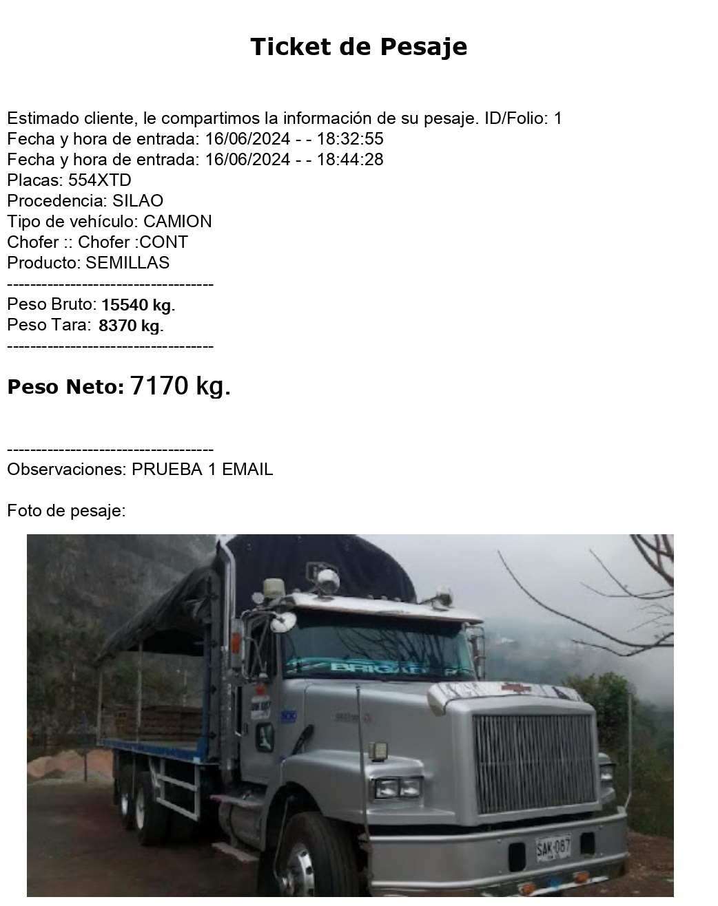 Información enviada por correo electrónico