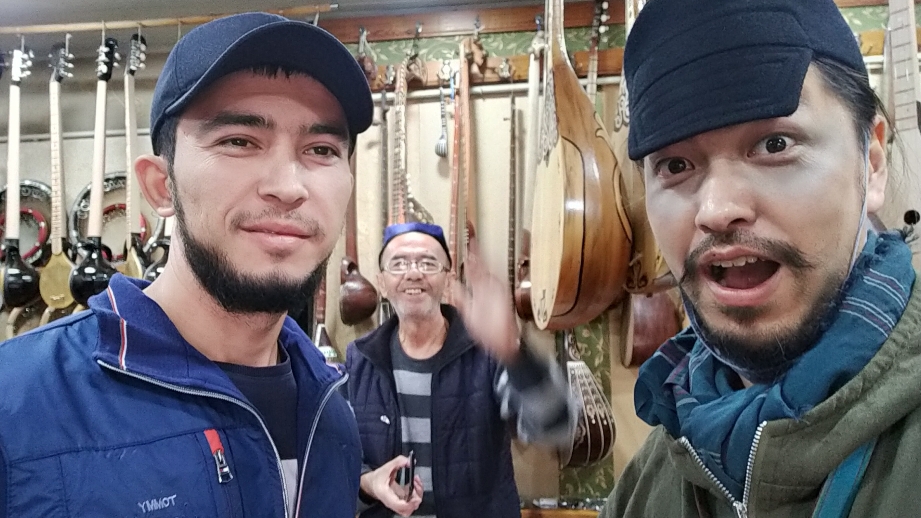 Hitchhiking at a musical instrument shop!