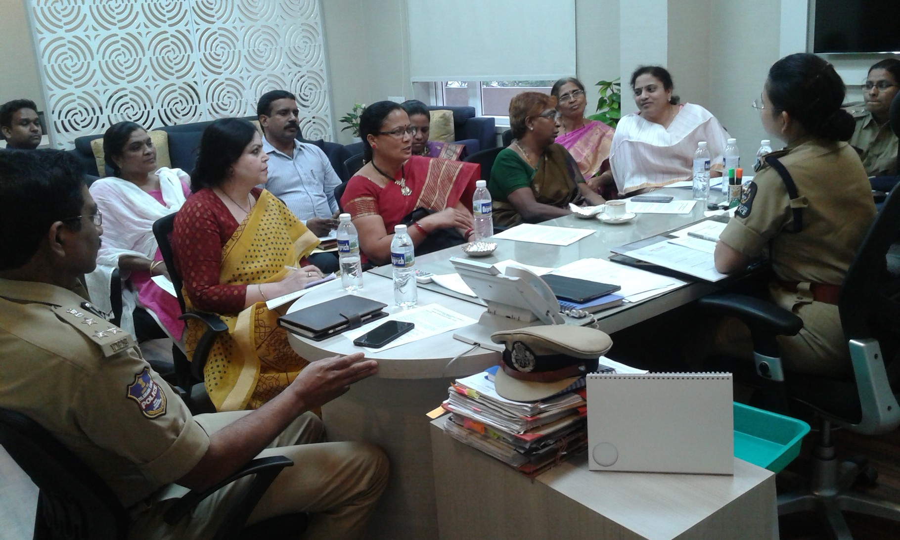 Mr.Jaya Singh.Thomas along with others with Ms. Swathi Lakra,IPS discussing about the Bharosa Initiative to Protect Women of Hyderabad at her Office in Hyderabad.