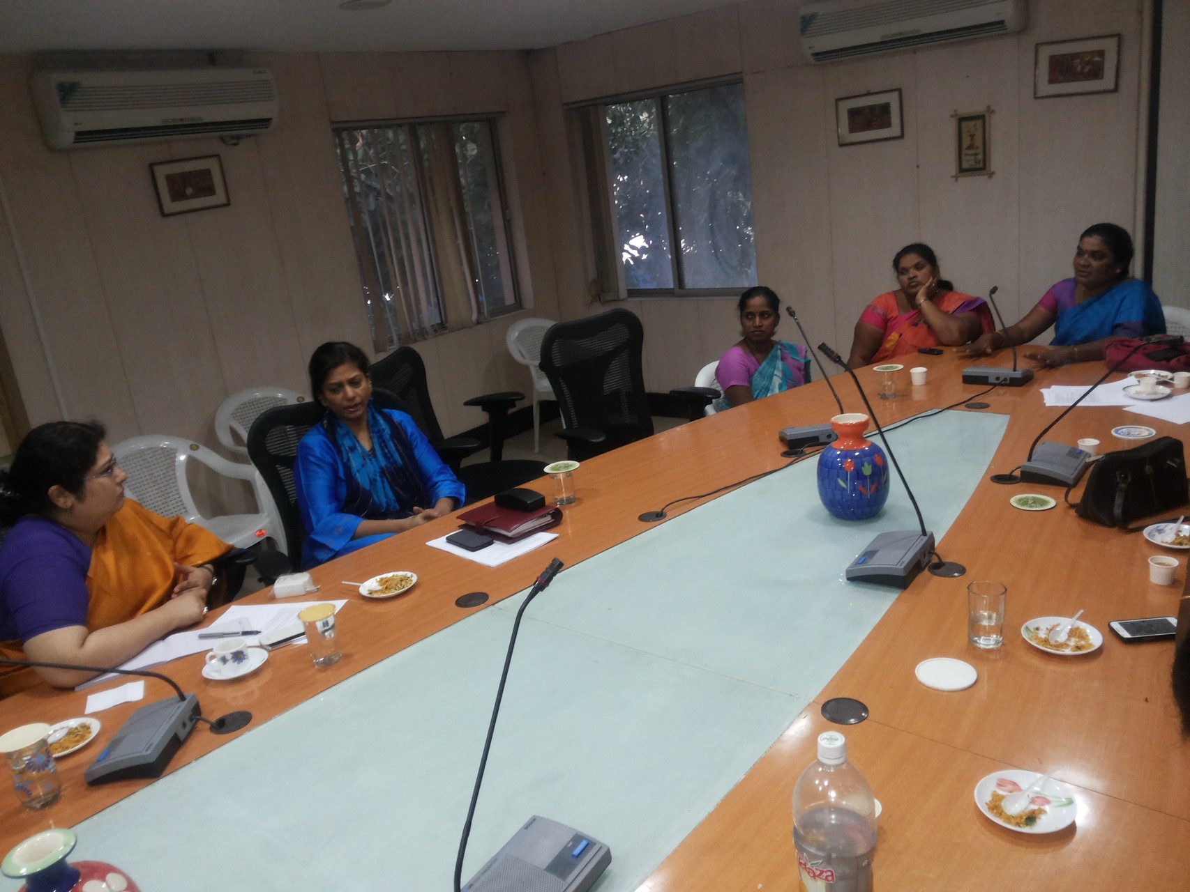 Ms.Jayamma and Team from CMM with Ms.Charu Sinha IPS and Ms.Sylaja Ramaiah,IAS discussing in regards to Mahila Padratha Comitte representation to the Govt,of Telangana.