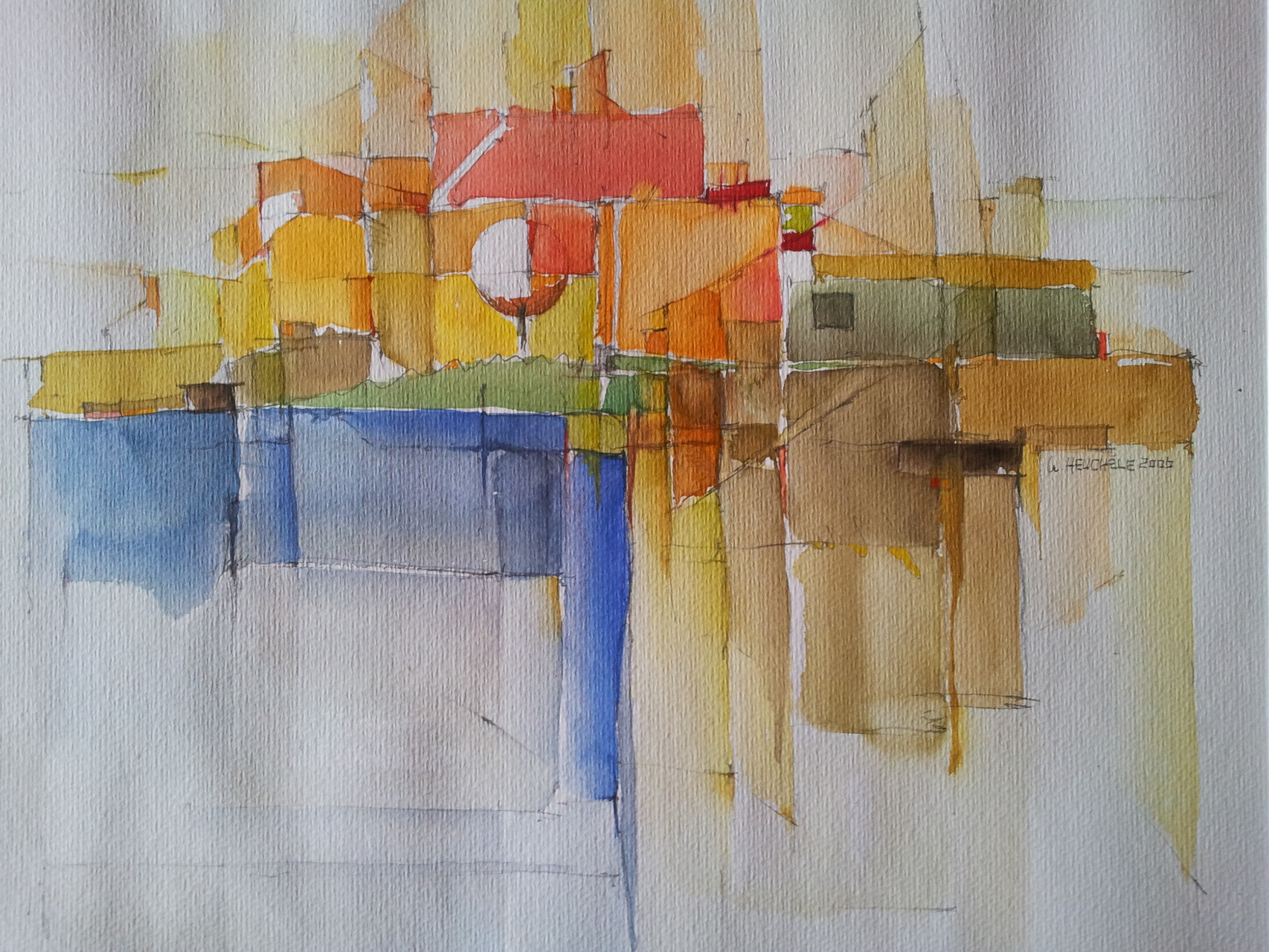 "Das Dorf am See" 2006 - 40 x 40 Aquarell
