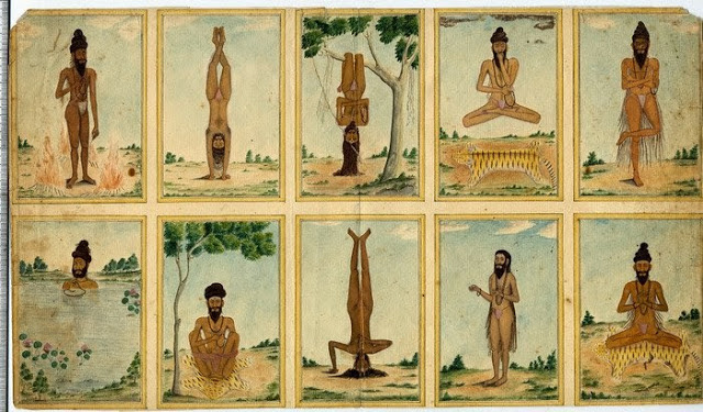 Diversas practicas de yoga para la realización que se muestran en esta antigua pintura. Yosoki Yoga Bilbao Iñaki Iriondo te ayuda con sesiones adaptadas para tu mejora de cuerpo y mente