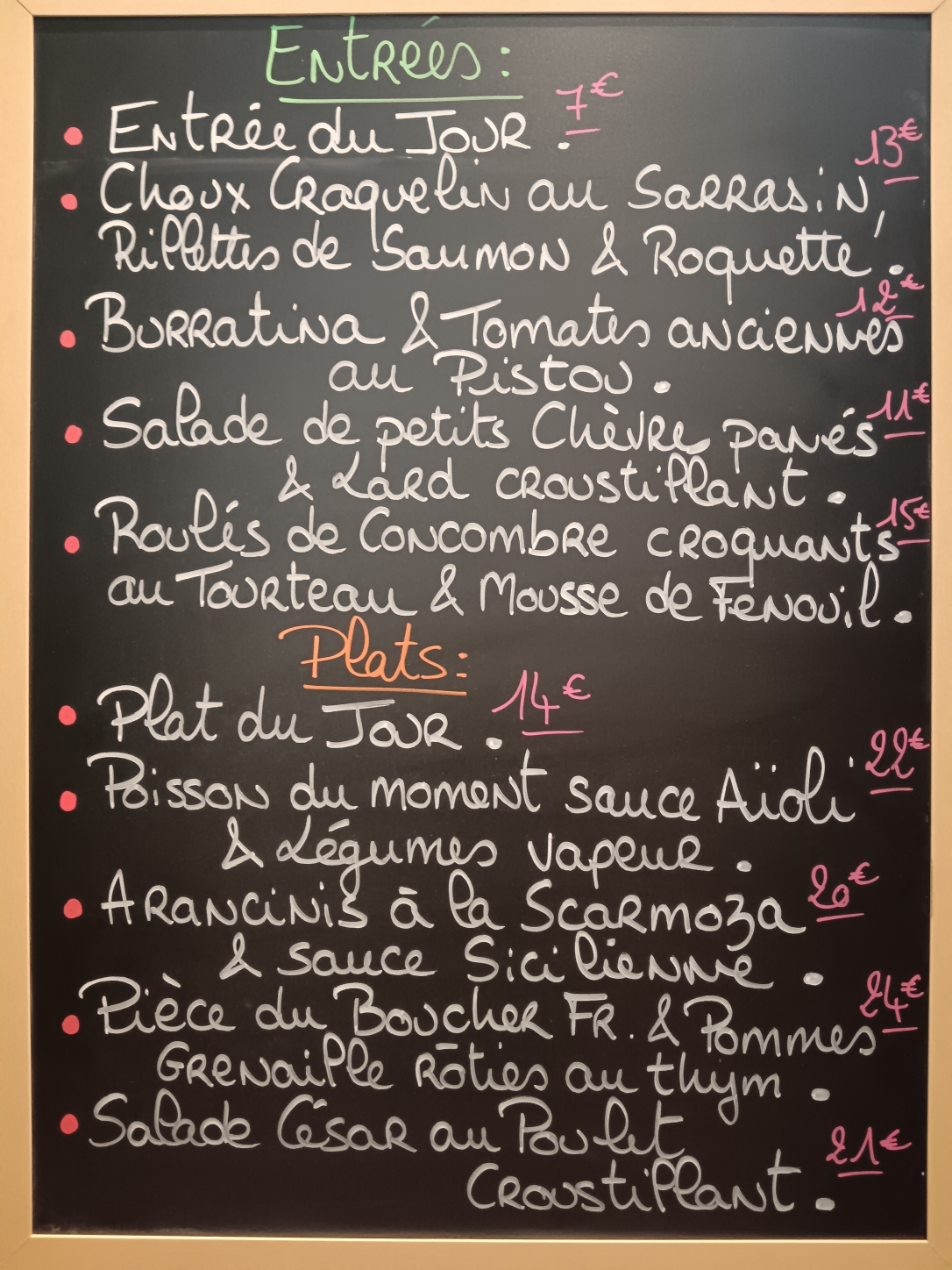 Ardoise des plats du Resto du Coin
