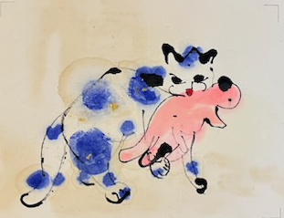 cat-red nose   135㎜×173㎜　acrylic paint   sumi