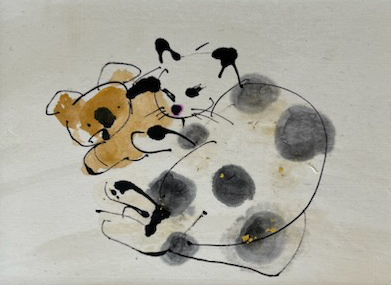 cat-polka dots             acrylic paint    sumi 
