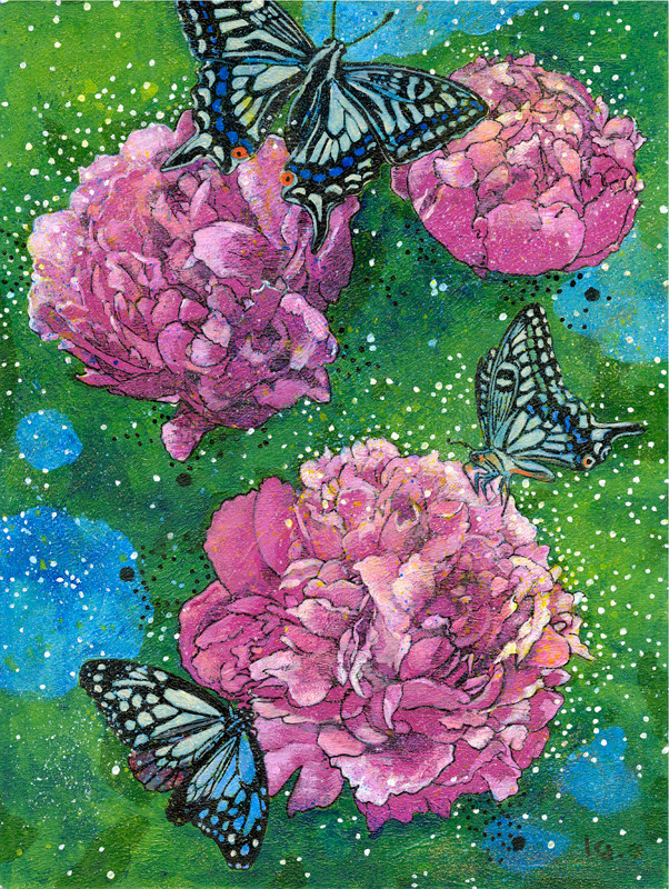 piony&batterfly  350㎜×245㎜　　acrylic paimting