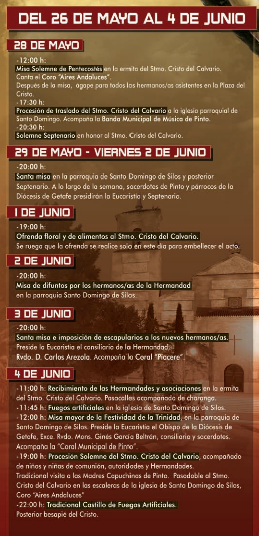 Programa de las Fiestas del Santisimo Cristo del Calvario en Pinto