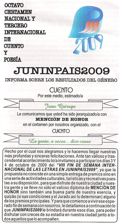 IMPORTANTE DISTINCION CON LA QUE FUE JERARQUIZADO EL AUTOR