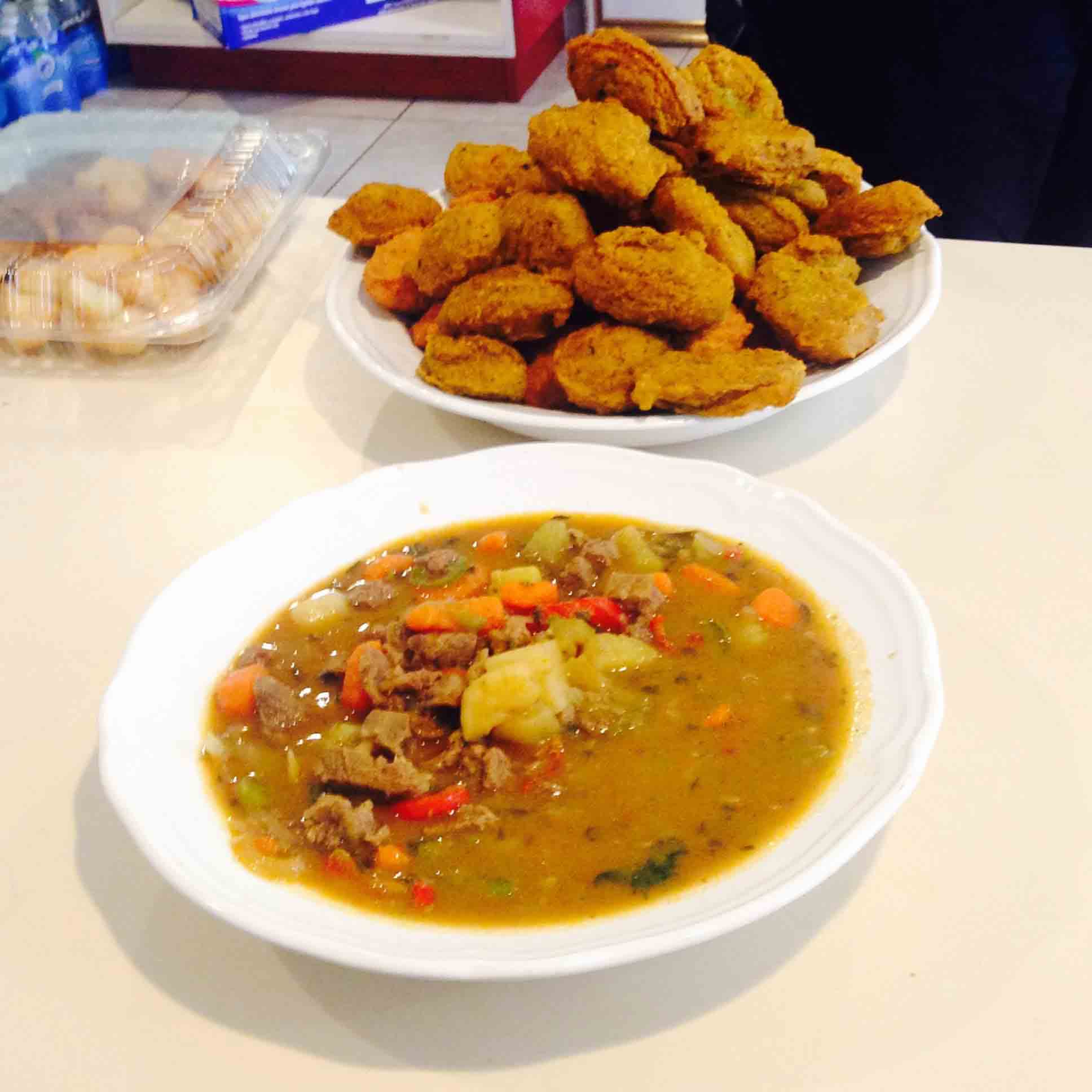 Bajiya – blacked eye pea fritters deep fried; Beef vegetable soup or stew