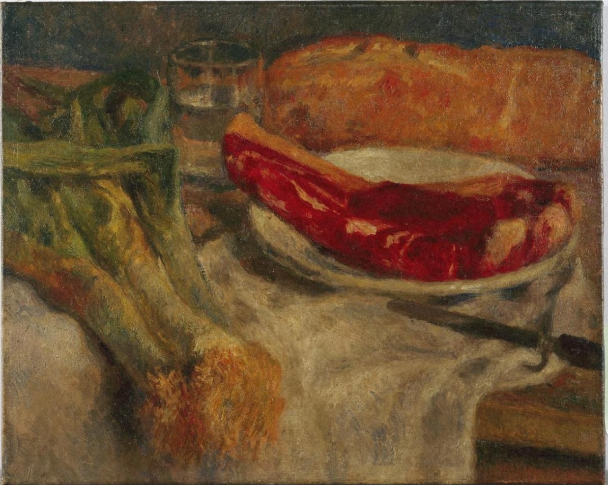 安井曽太郎「パンと肉」1910年、愛知県美術館所蔵