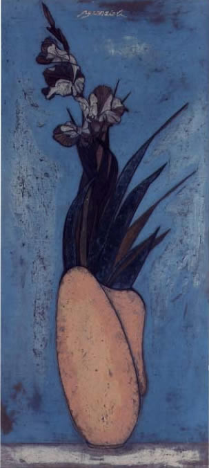 "Gladiolo" 1998 olio su faesite 81x37. Coll. privata, Sansepolcro