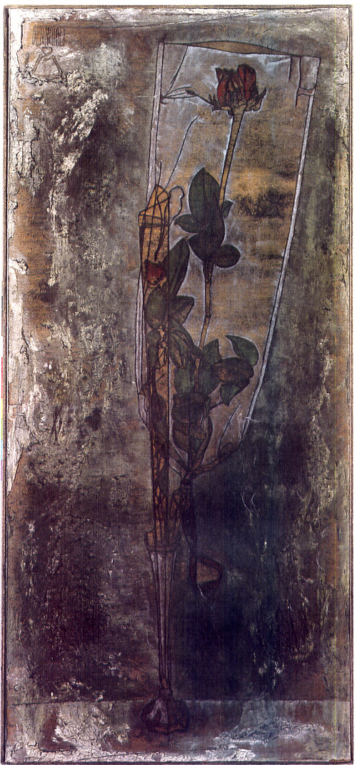 LE ROSE. Bulciano 1998, olio su faesite 81x37. Coll. Massimo Scarafuggi.