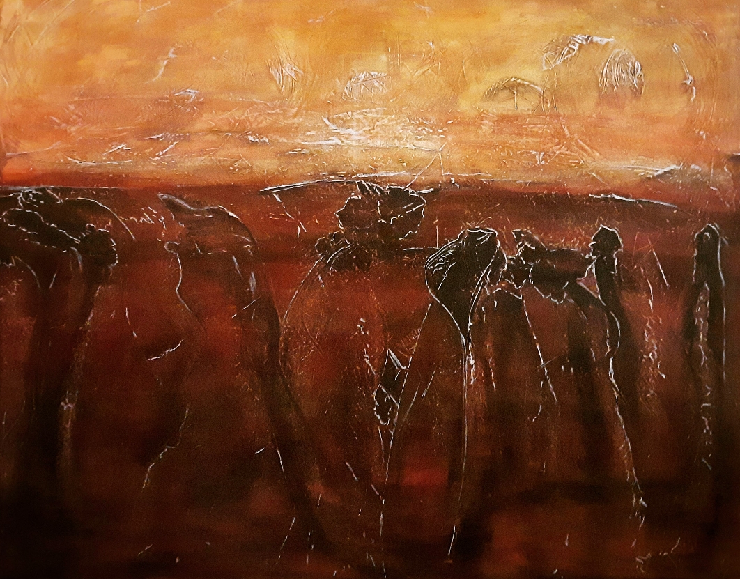 Die Karawane zieht weiter, Acryl auf Leinwand, Mixedmedia, 100/80cm, 2016