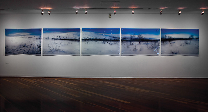 Lapland, 2011. Ink prints on 2 mm flexible metacrylate. 5 pieces poliptych. 100 x 790 cm