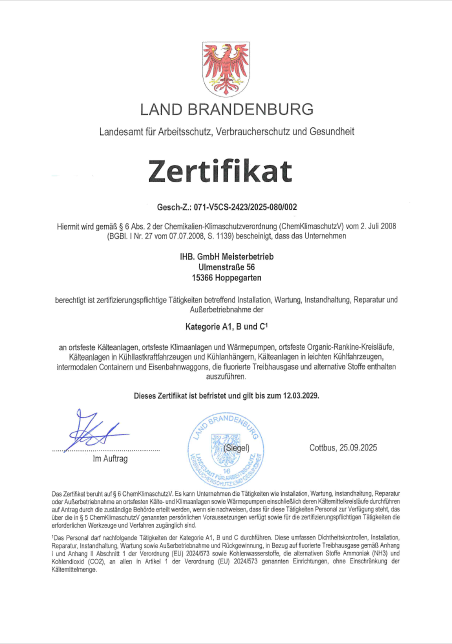 Zertifikat ChemKlimaSchutzV gültig bis 12.03.2029