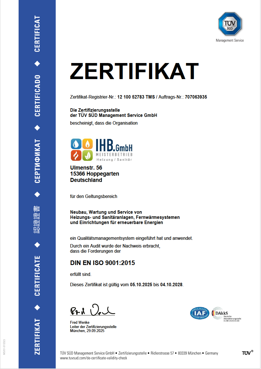 Zertifikat ISO 9001:2015 gültig bis 2028