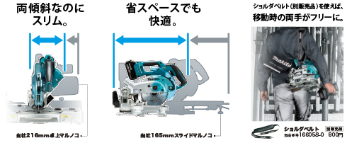 両傾斜なのにスリム、省スペースでも快適、移動時の両手がフリーに