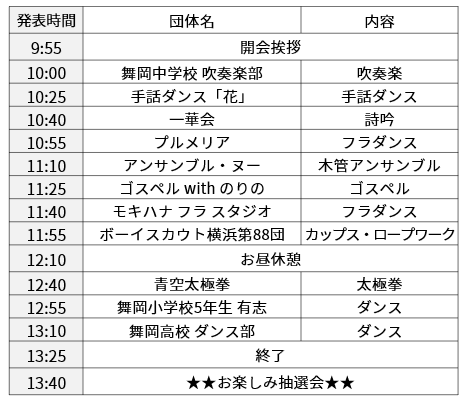 ステージ発表　タイムテーブル
