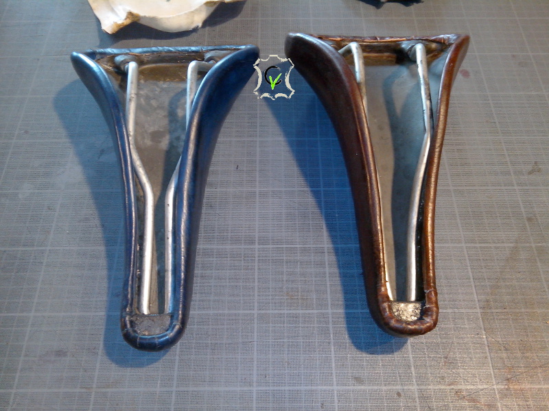 selle de vélo course recouverte d'un nouveau cuir tannage végétal teinté et ciré à la cire d'abeille